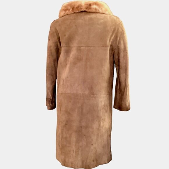 VTG 1960s Women's Suede Coat Mink Fur Collar Sz 10 Camel/Tan #265F - Picture 6 of 9